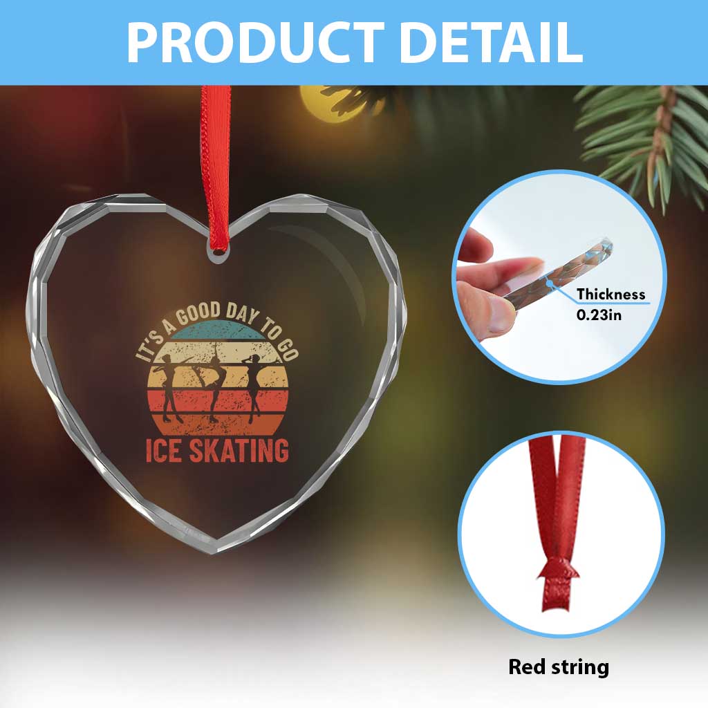 Funny It's A Good Day To Go Ice Skating Heart Crystal Glass Ornament - Wonder Print Shop