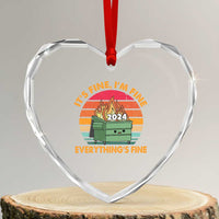 Funny It's Fine I'm Everything Is Fine 2024 Heart Crystal Glass Ornament Cute Vintage Lil Dumpster Fire - Wonder Print Shop