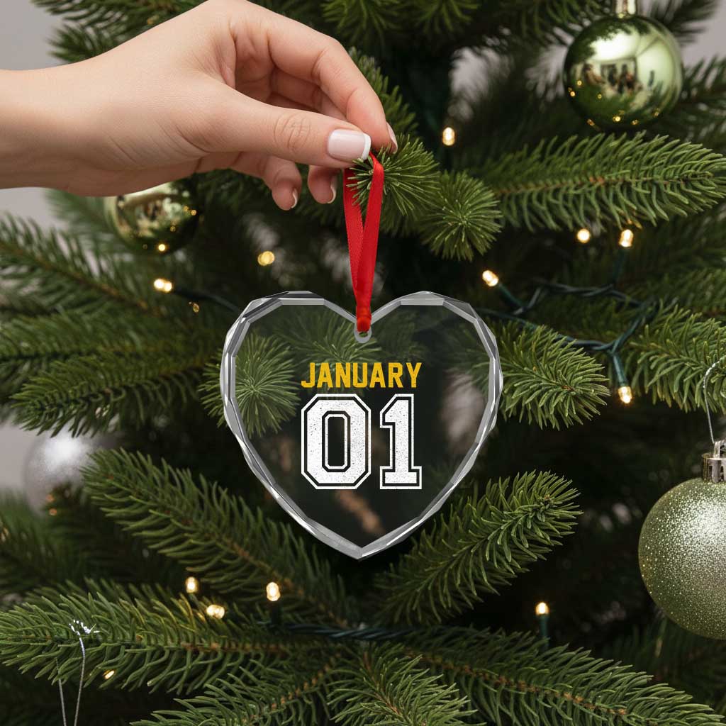 Funny January 01 New Years Eve Party Heart Crystal Glass Ornament - Wonder Print Shop