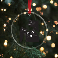 Funny Japanese Black Cat Is Watching You Crystal Glass Ornament Cat Lover