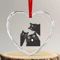 Funny Japanese Black Cat Is Watching You Heart Crystal Glass Ornament Cat Lover