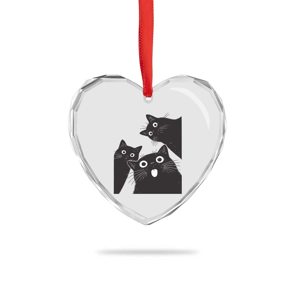 Funny Japanese Black Cat Is Watching You Heart Crystal Glass Ornament Cat Lover