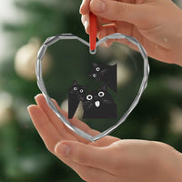 Funny Japanese Black Cat Is Watching You Heart Crystal Glass Ornament Cat Lover