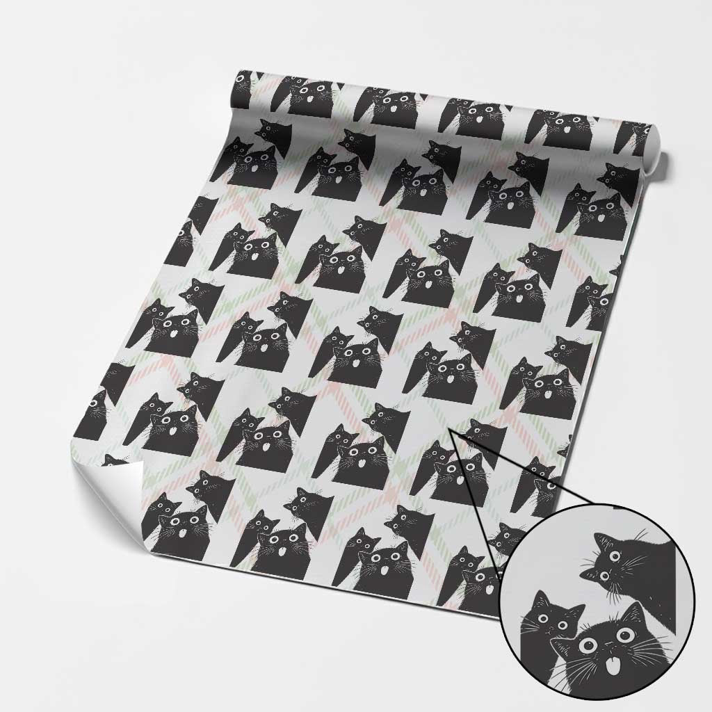 Funny Japanese Black Cat Is Watching You Wrapping Paper Roll Cat Lover