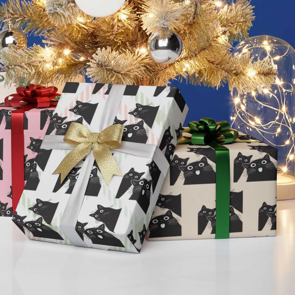 Funny Japanese Black Cat Is Watching You Wrapping Paper Roll Cat Lover