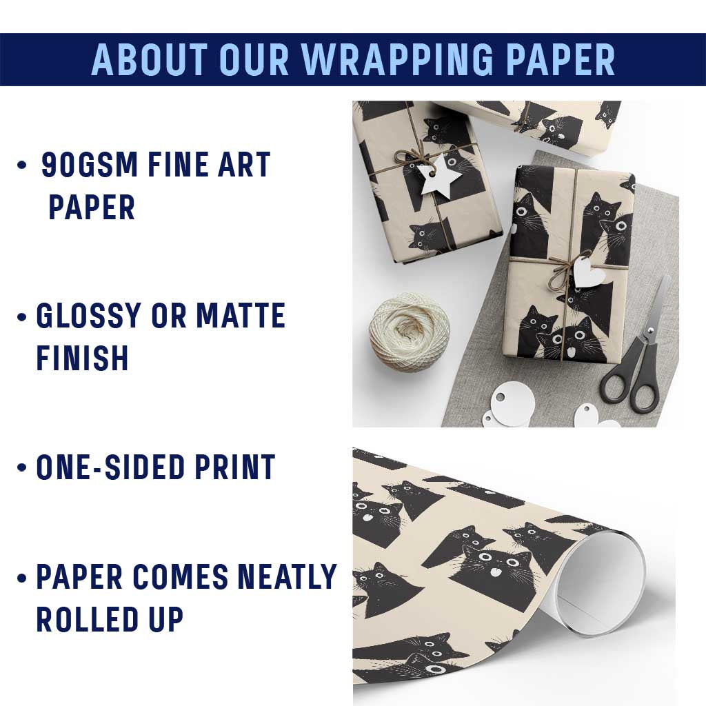 Funny Japanese Black Cat Is Watching You Wrapping Paper Roll Cat Lover