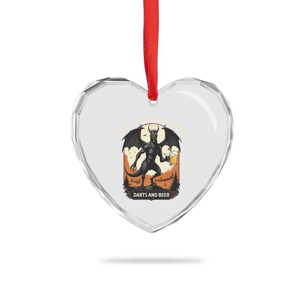 Funny Jersey Devil Loves Darts And Beer Heart Crystal Glass Ornament Cryptid Lover Gift - Wonder Print Shop