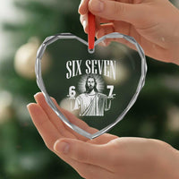 Funny Jesus 67 Heart Crystal Glass Ornament God Six Seven Meme Religious Christian - Wonder Print Shop