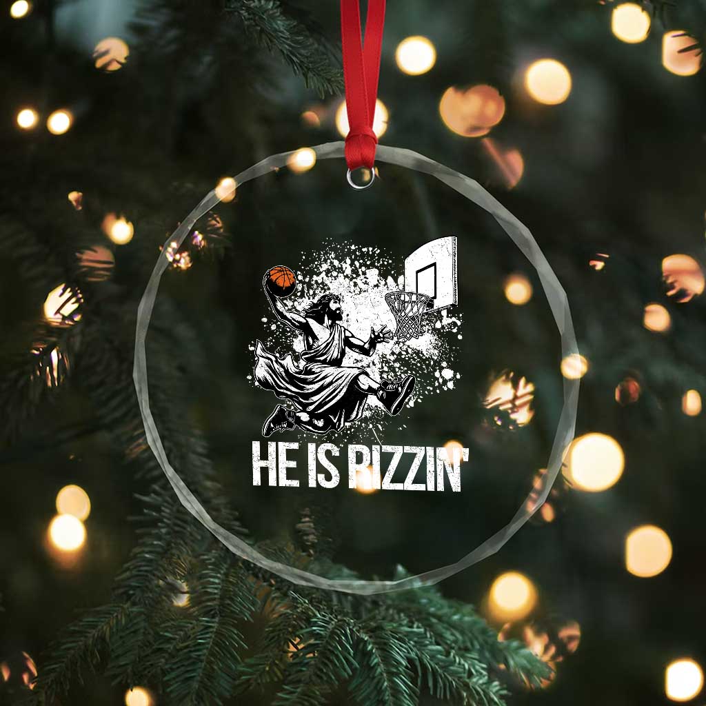 Funny Jesus Basketball Crystal Glass Ornament He Is Rizzin Sport Player Meme TS11