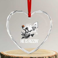 Funny Jesus Basketball Heart Crystal Glass Ornament He Is Rizzin Sport Player Meme - Wonder Print Shop