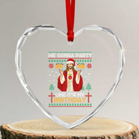 Funny Jesus Birthday Heart Crystal Glass Ornament We Gonna Party Like It's My Birthday Xmas - Wonder Print Shop