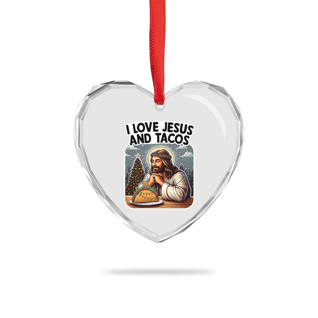 Funny Jesus Christian Christmas Heart Crystal Glass Ornament I Love Jesus And Tacos - Wonder Print Shop