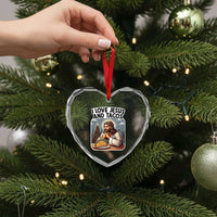Funny Jesus Christian Christmas Heart Crystal Glass Ornament I Love Jesus And Tacos - Wonder Print Shop