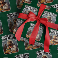 Funny Jesus Christian Christmas Wrapping Paper Roll I Love Jesus And Tacos - Wonder Print Shop