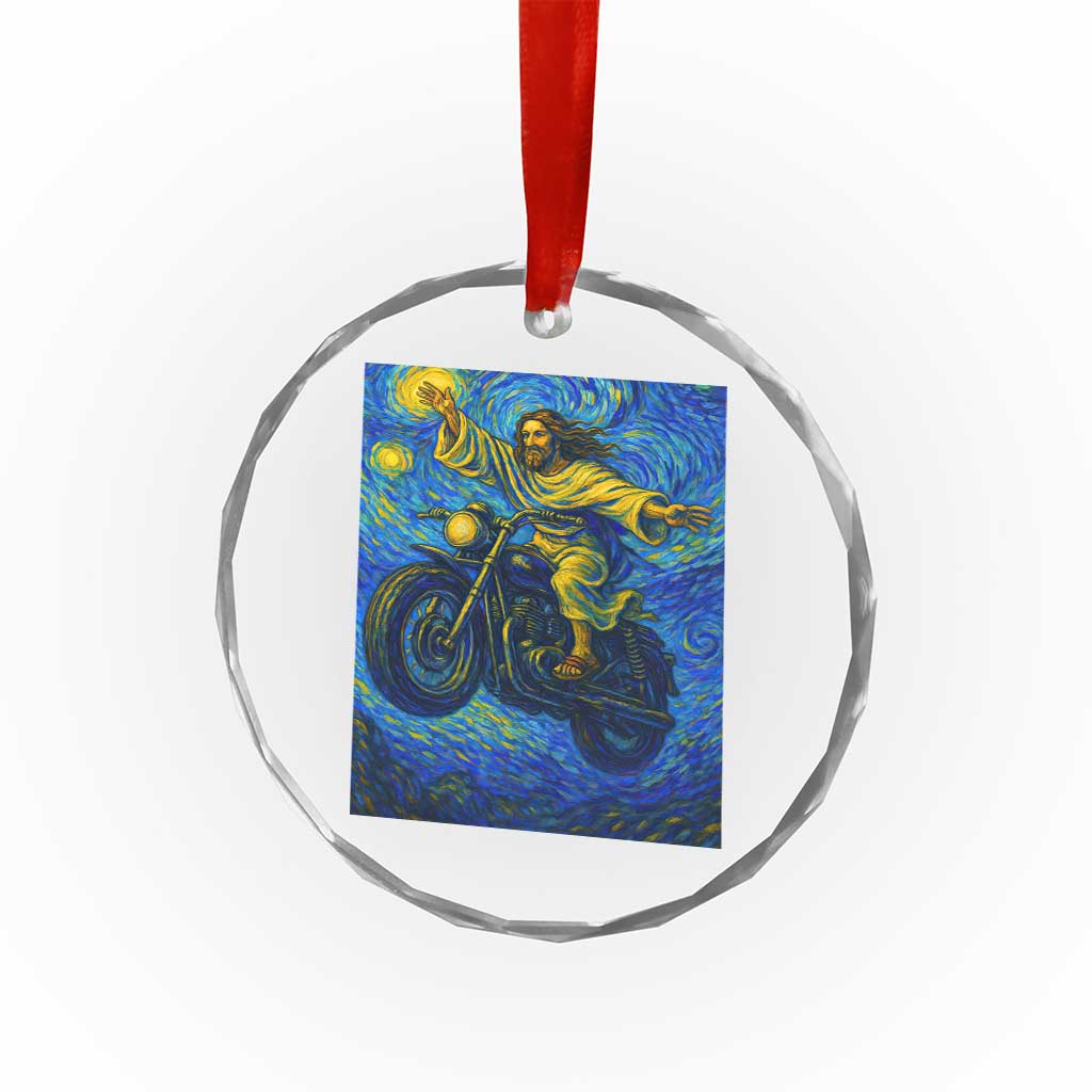 Funny Jesus Christian Motorcycle Crystal Glass Ornament Starry Night Van Gogh Biker TS14