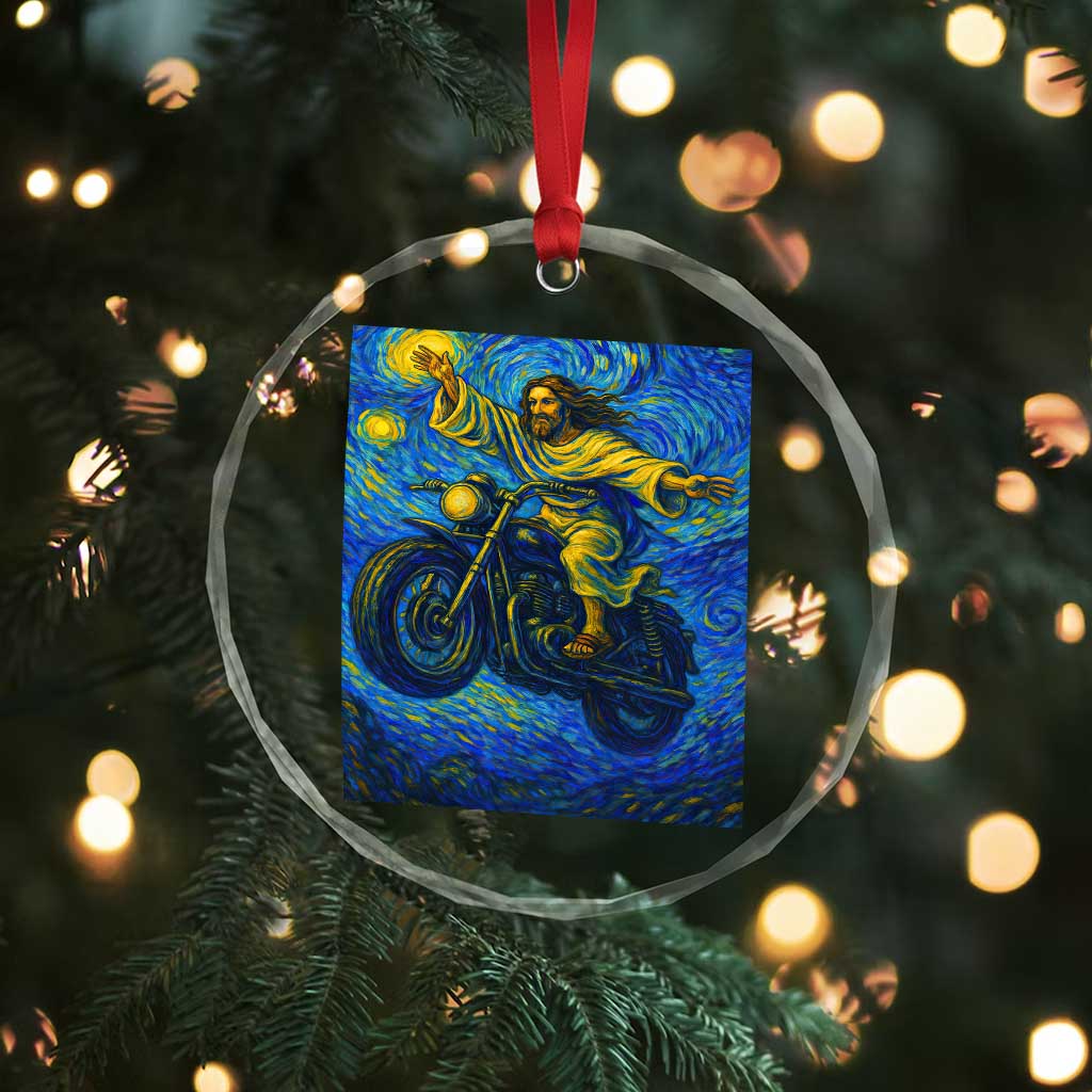 Funny Jesus Christian Motorcycle Crystal Glass Ornament Starry Night Van Gogh Biker TS14