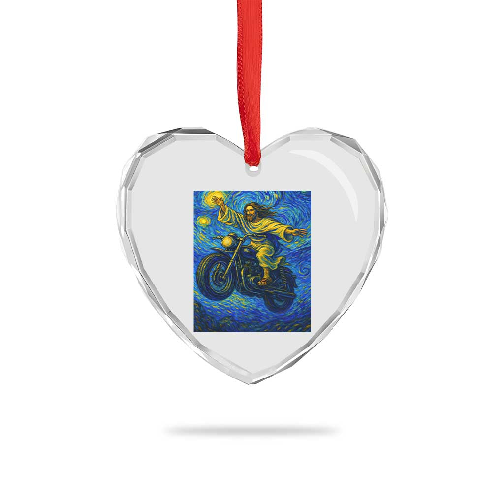 Funny Jesus Christian Motorcycle Heart Crystal Glass Ornament Starry Night Van Gogh Biker - Wonder Print Shop