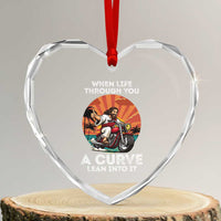 Funny Jesus Christian Motorcycle Heart Crystal Glass Ornament When Life Throws You A Curve Lean Into It - Wonder Print Shop