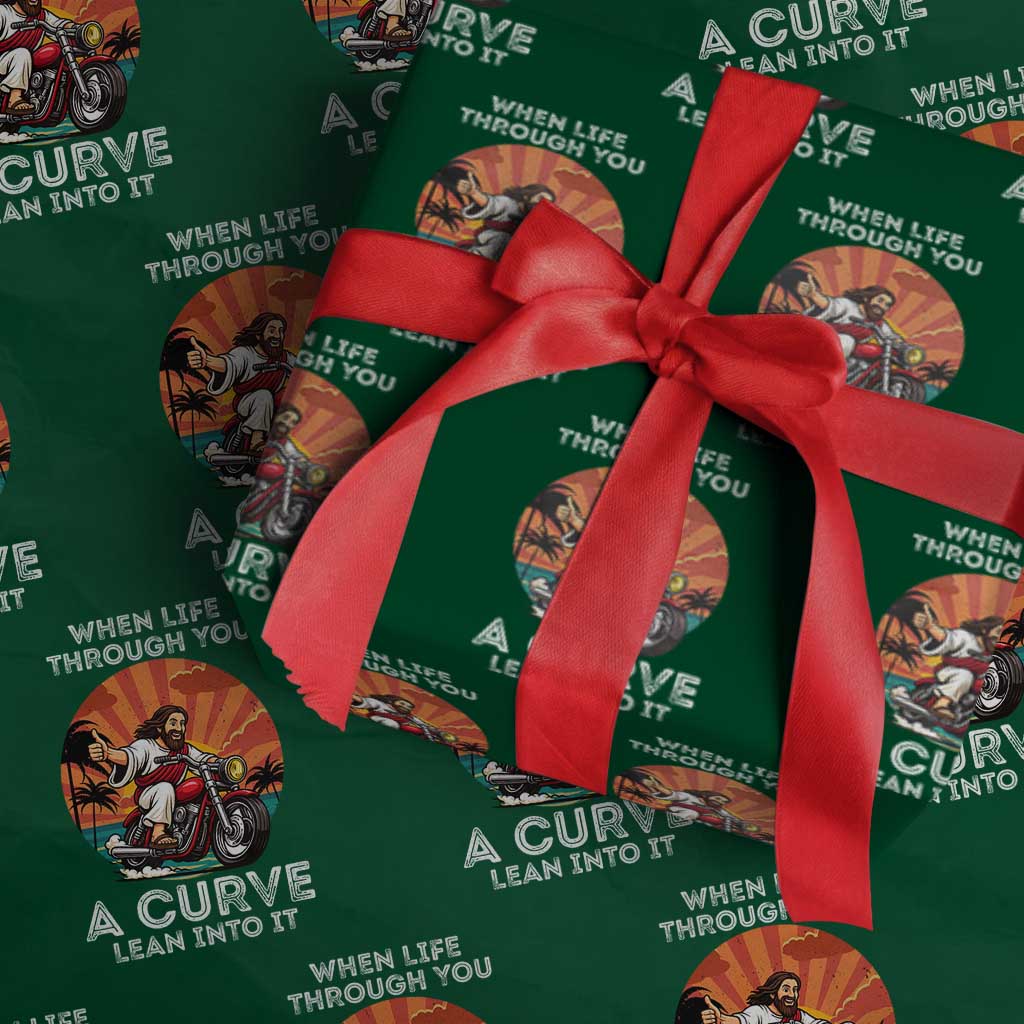Funny Jesus Christian Motorcycle Wrapping Paper Roll When Life Throws You A Curve Lean Into It - Wonder Print Shop