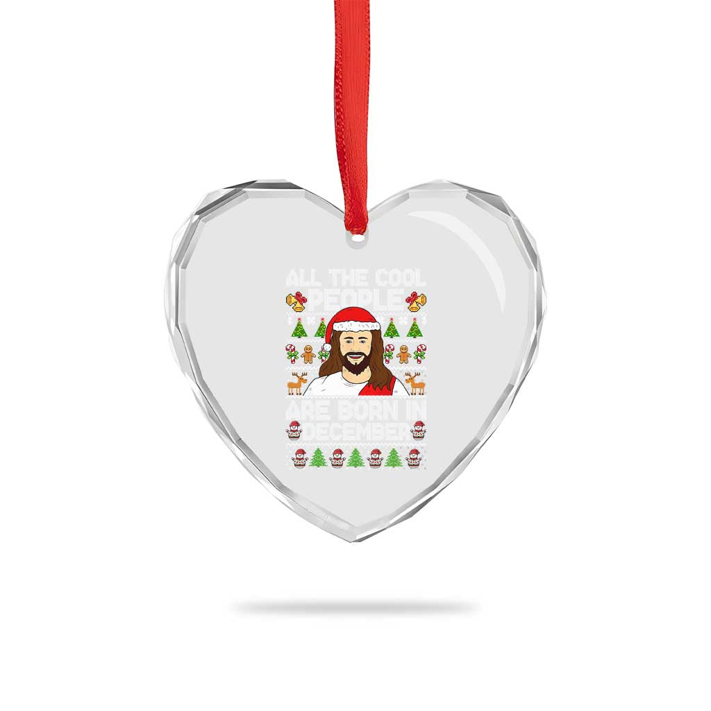 Funny Jesus Christmas December Birthday Heart Crystal Glass Ornament Ugly Xmas - Wonder Print Shop
