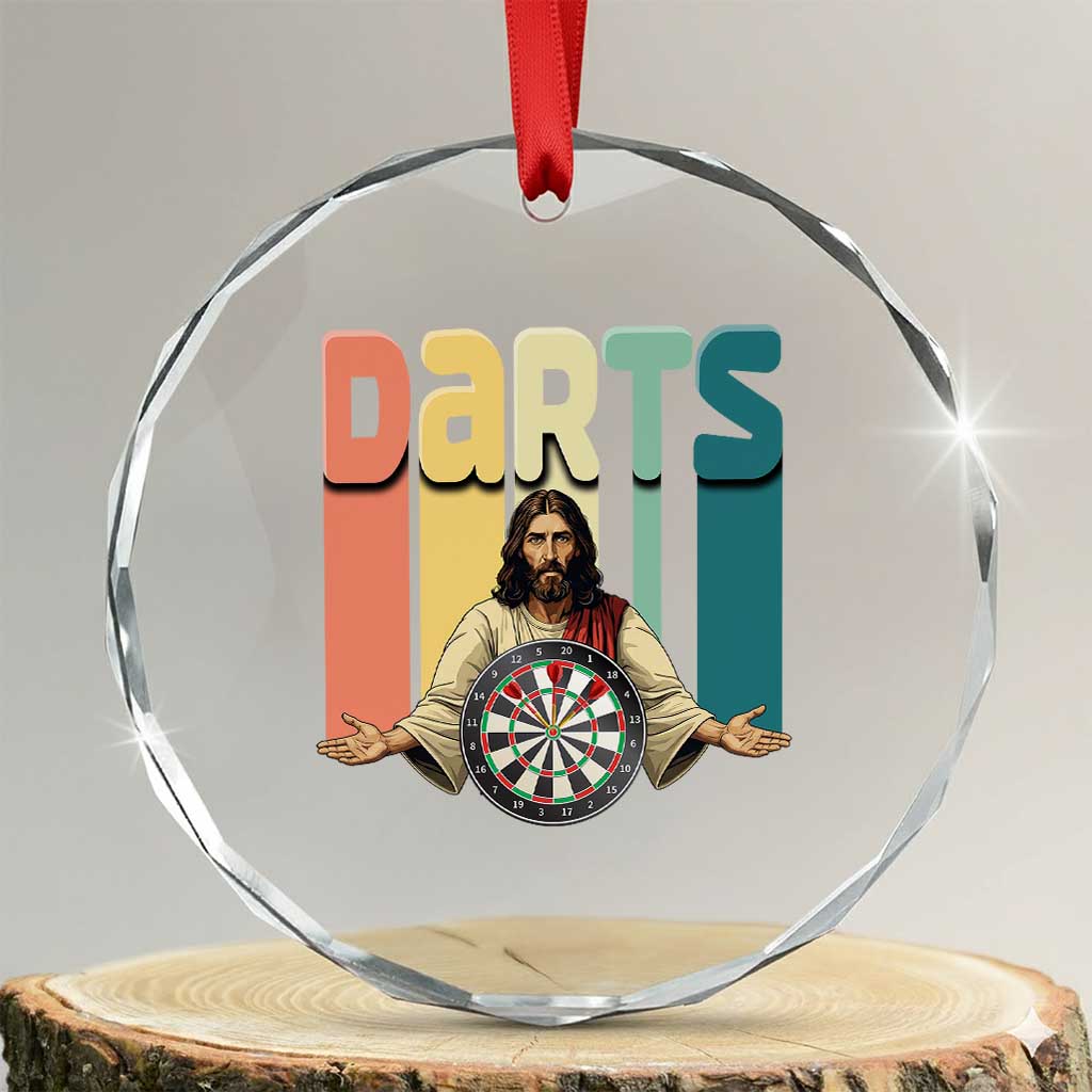 Funny Jesus Dart Player Sunset Retro Vintage Crystal Glass Ornament Christian Dartist Gift - Wonder Print Shop