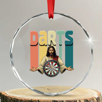 Funny Jesus Dart Player Sunset Retro Vintage Crystal Glass Ornament Christian Dartist Gift - Wonder Print Shop