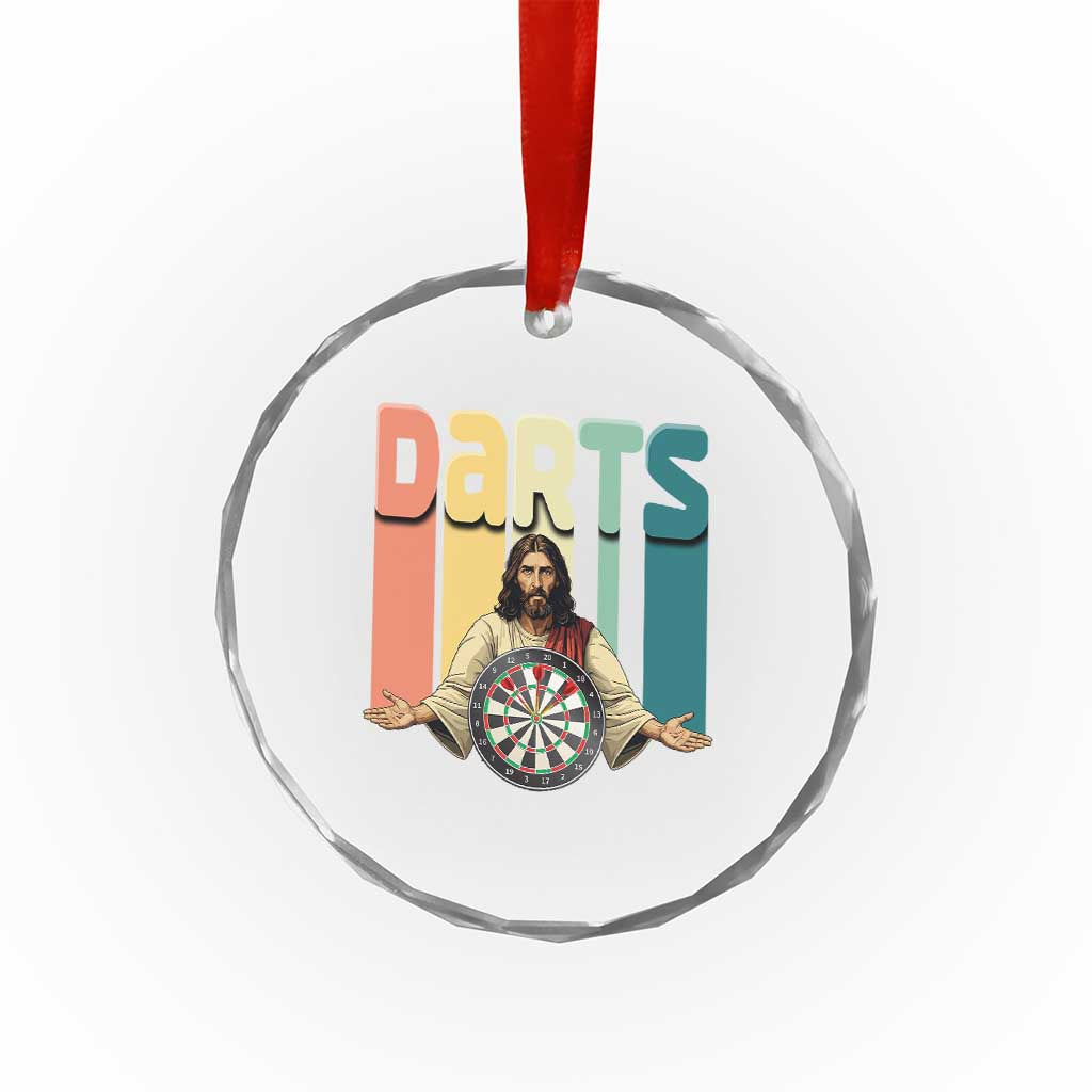Funny Jesus Dart Player Sunset Retro Vintage Crystal Glass Ornament Christian Dartist Gift - Wonder Print Shop