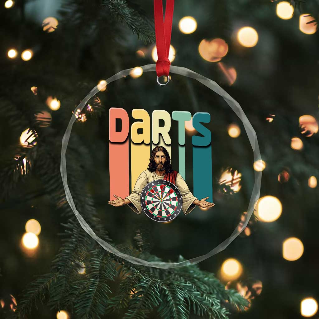 Funny Jesus Dart Player Sunset Retro Vintage Crystal Glass Ornament Christian Dartist Gift - Wonder Print Shop