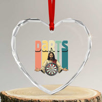 Funny Jesus Dart Player Sunset Retro Vintage Heart Crystal Glass Ornament Christian Dartist Gift - Wonder Print Shop