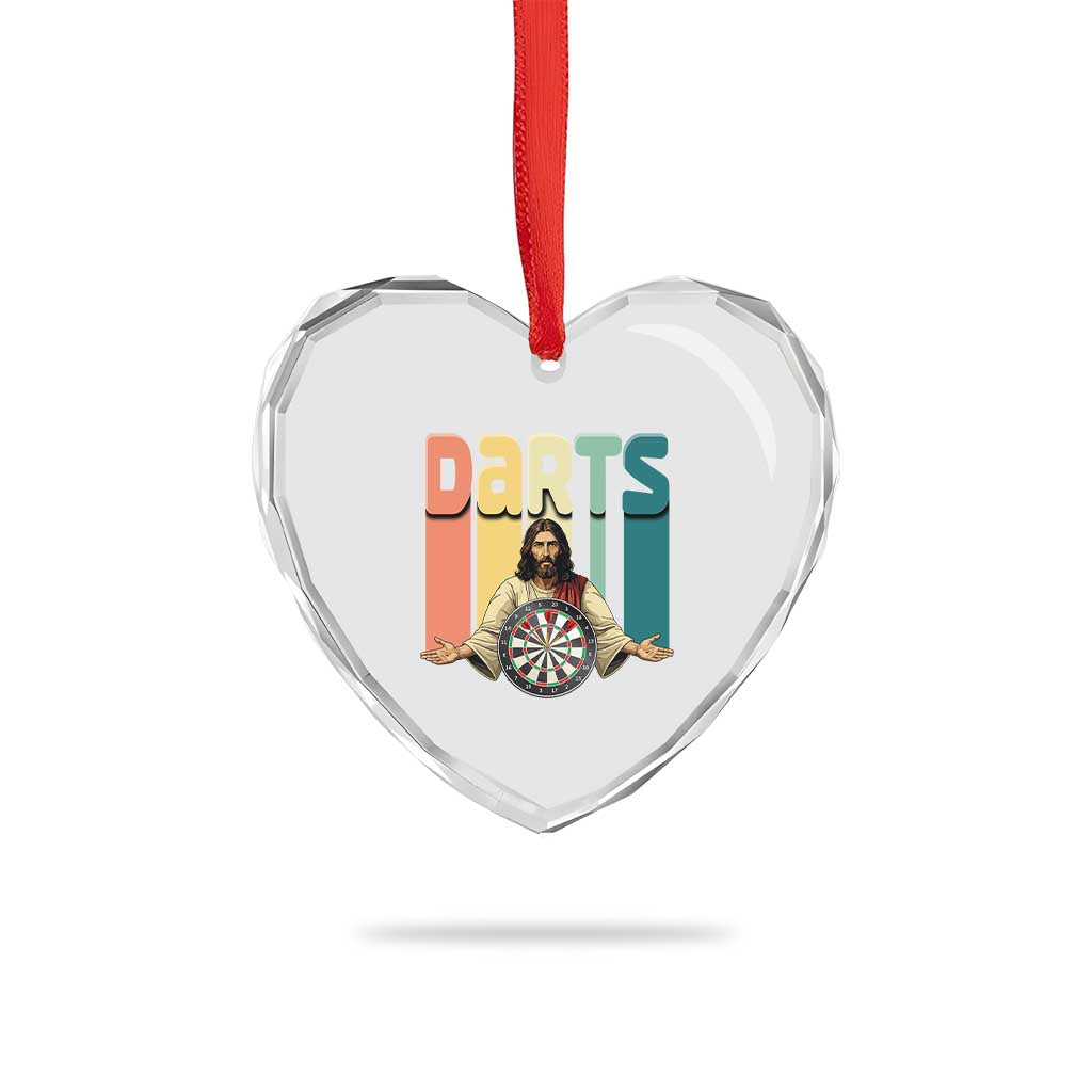 Funny Jesus Dart Player Sunset Retro Vintage Heart Crystal Glass Ornament Christian Dartist Gift - Wonder Print Shop