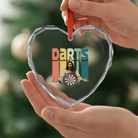 Funny Jesus Dart Player Sunset Retro Vintage Heart Crystal Glass Ornament Christian Dartist Gift - Wonder Print Shop
