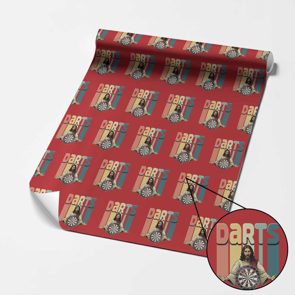 Funny Jesus Dart Player Sunset Retro Vintage Wrapping Paper Roll Christian Dartist Gift - Wonder Print Shop