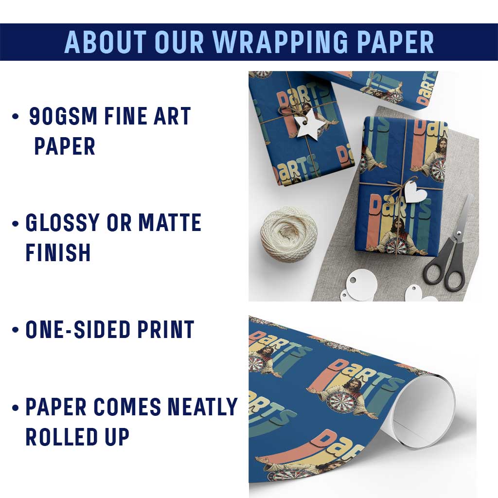 Funny Jesus Dart Player Sunset Retro Vintage Wrapping Paper Roll Christian Dartist Gift - Wonder Print Shop