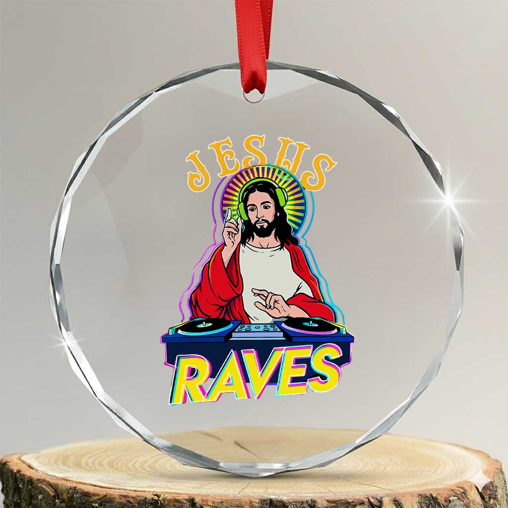 Funny Jesus DJ Raves Techno EDM Party Crystal Glass Ornament