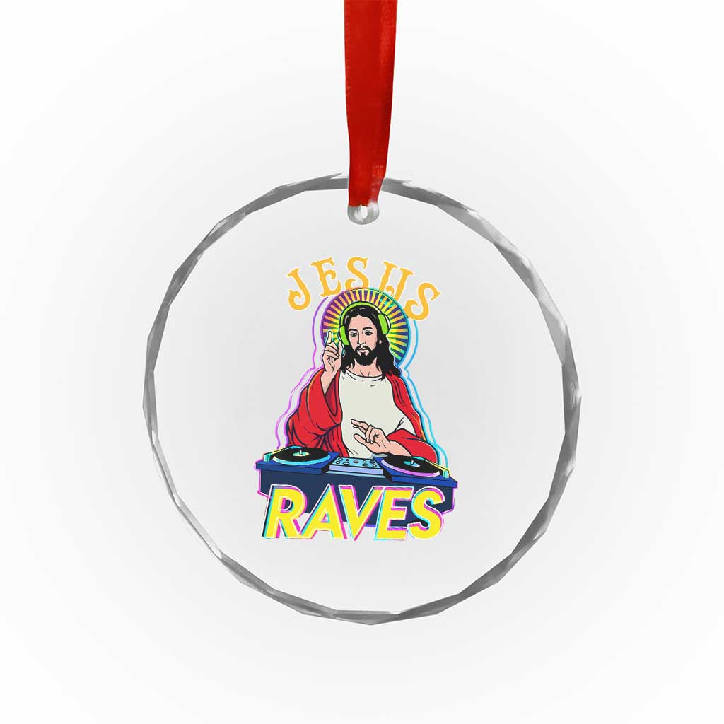 Funny Jesus DJ Raves Techno EDM Party Crystal Glass Ornament
