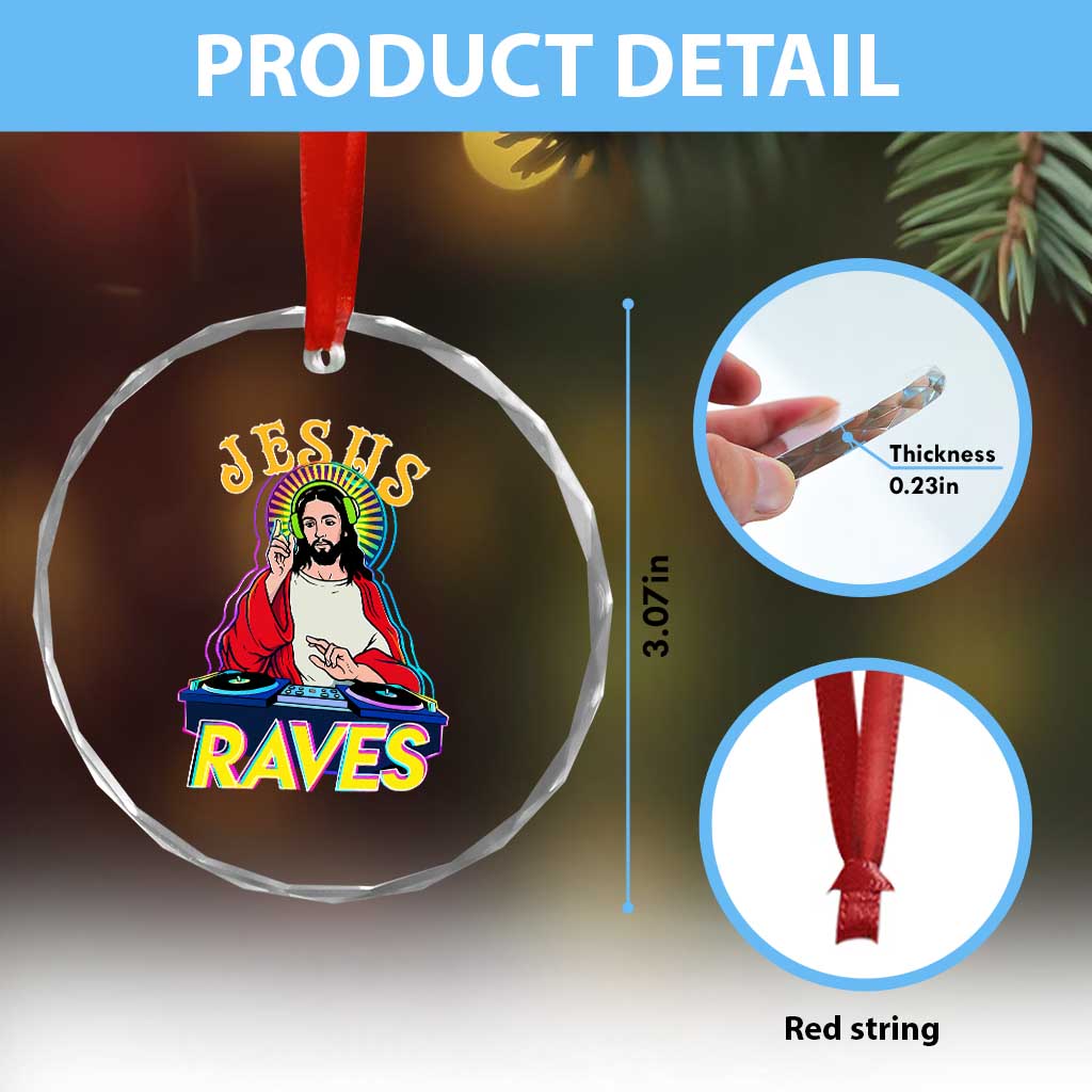 Funny Jesus DJ Raves Techno EDM Party Crystal Glass Ornament