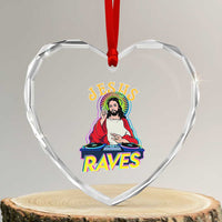 Funny Jesus DJ Raves Techno EDM Party Heart Crystal Glass Ornament