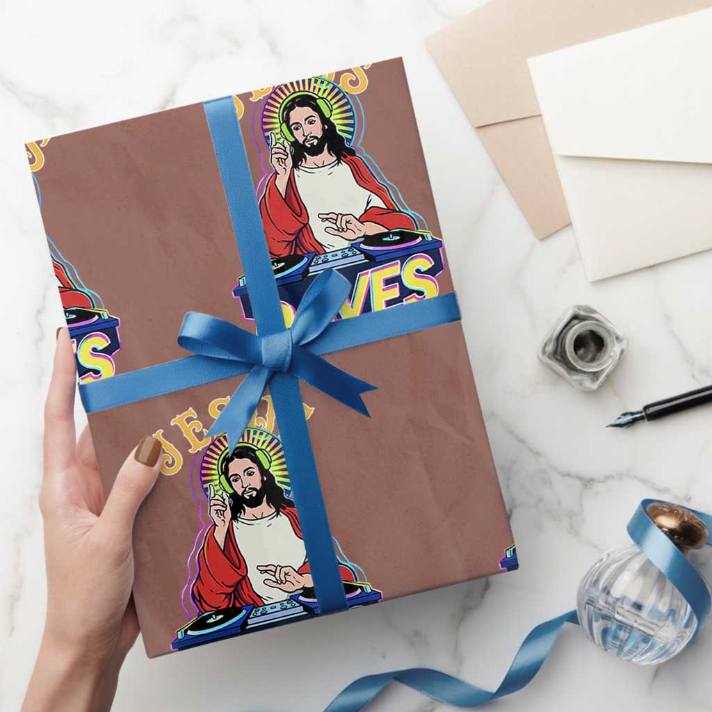 Funny Jesus DJ Raves Techno EDM Party Wrapping Paper Roll