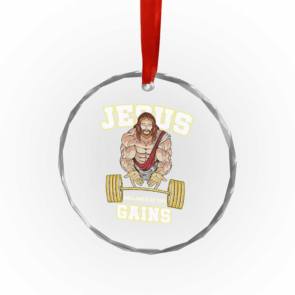 Funny Jesus Gym Crystal Glass Ornament Hallowed Be Thy Gains - Wonder Print Shop