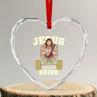 Funny Jesus Gym Heart Crystal Glass Ornament Hallowed Be Thy Gains - Wonder Print Shop