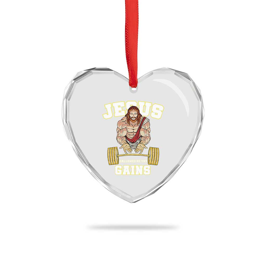 Funny Jesus Gym Heart Crystal Glass Ornament Hallowed Be Thy Gains - Wonder Print Shop