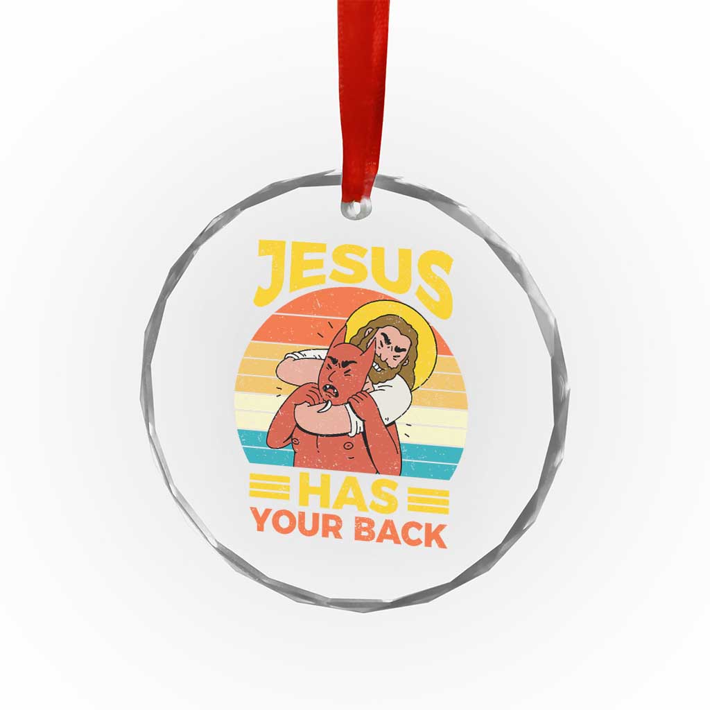 Funny Jesus Has Your Back Crystal Glass Ornament Jiu Jitsu Retro Christian - Wonder Print Shop