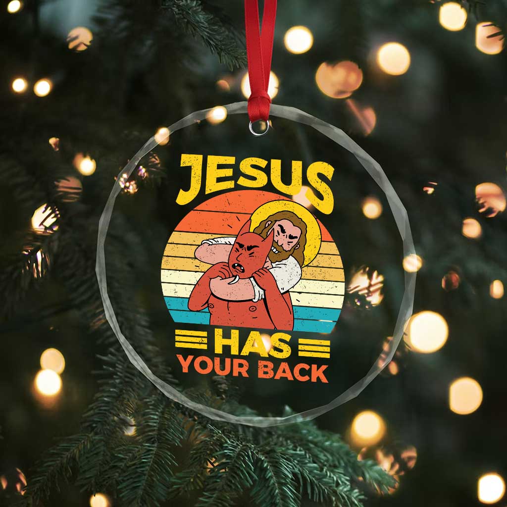 Funny Jesus Has Your Back Crystal Glass Ornament Jiu Jitsu Retro Christian - Wonder Print Shop