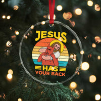 Funny Jesus Has Your Back Crystal Glass Ornament Jiu Jitsu Retro Christian - Wonder Print Shop