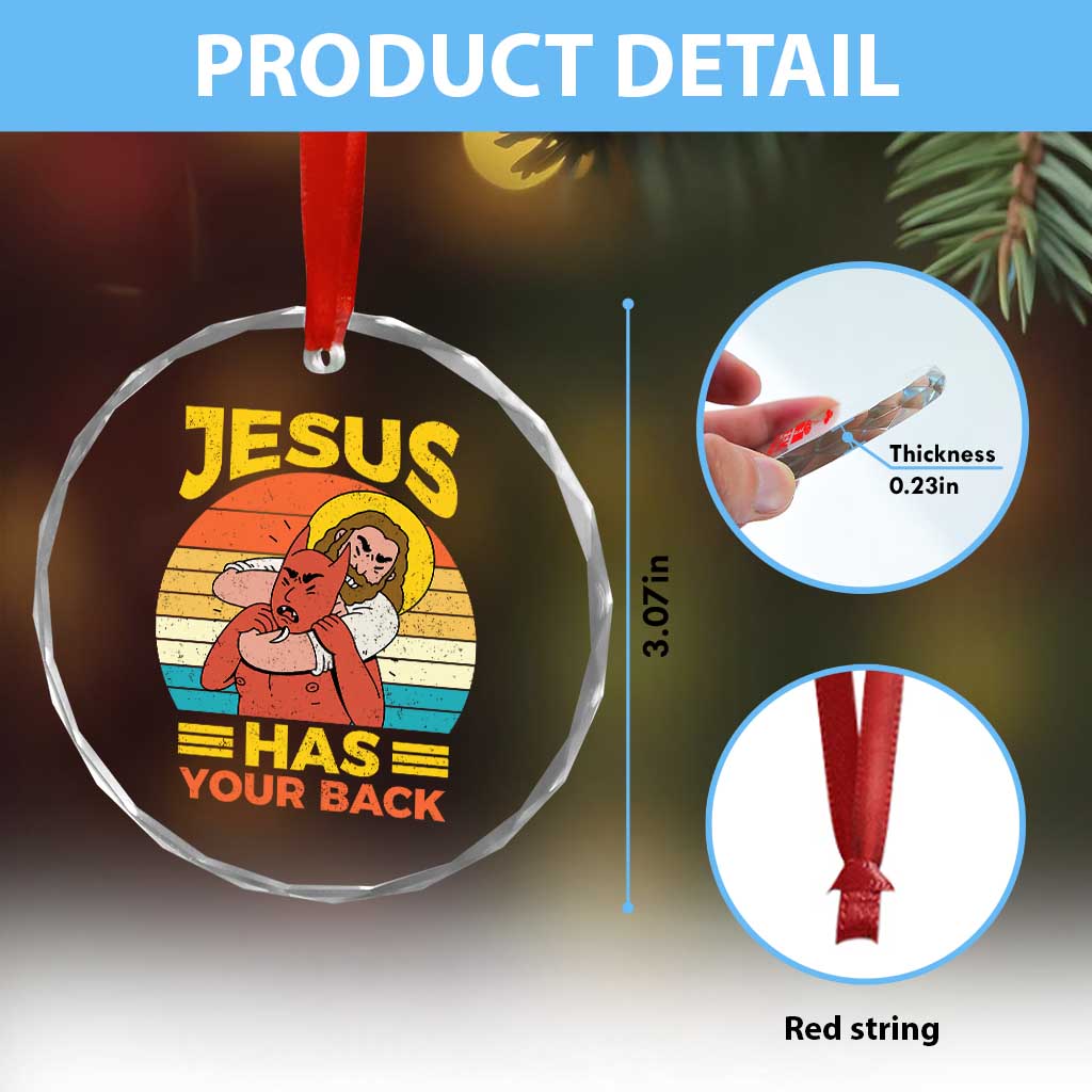 Funny Jesus Has Your Back Crystal Glass Ornament Jiu Jitsu Retro Christian - Wonder Print Shop
