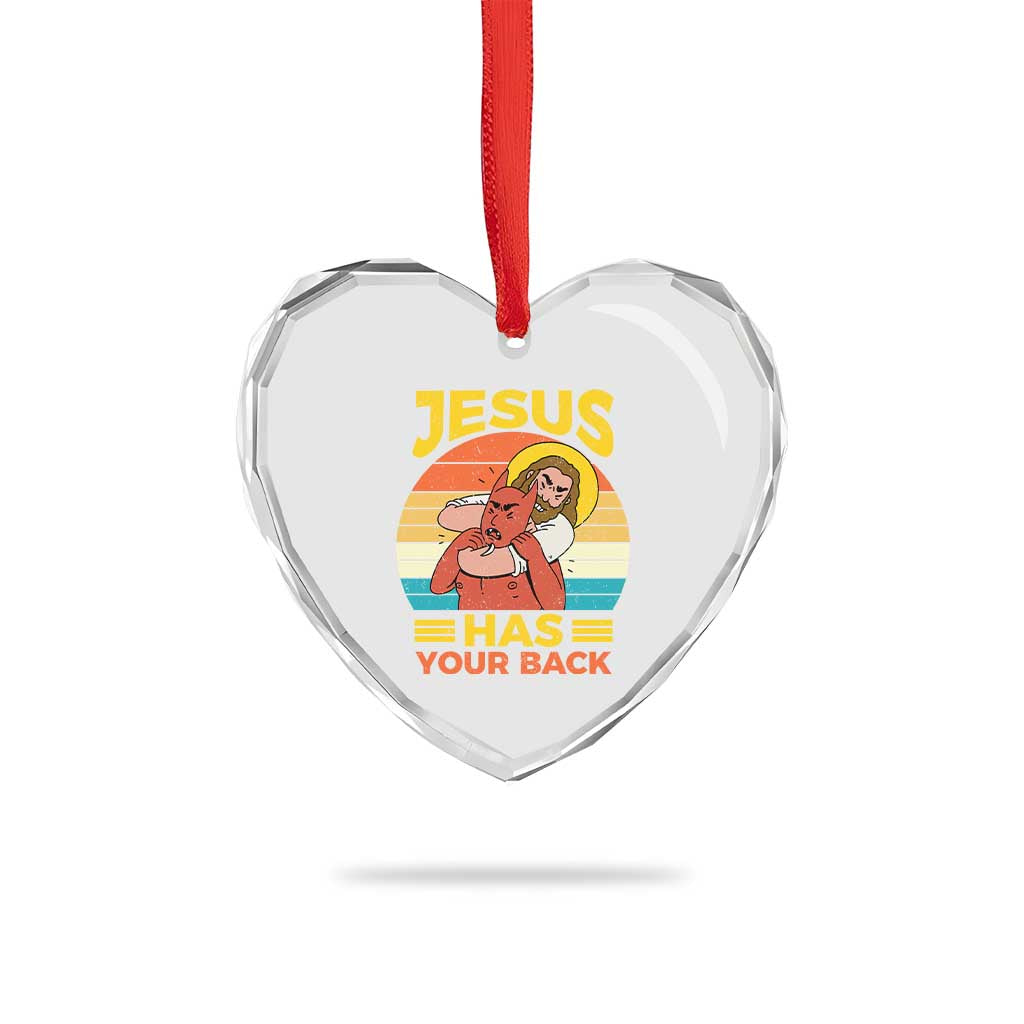Funny Jesus Has Your Back Heart Crystal Glass Ornament Jiu Jitsu Retro Christian - Wonder Print Shop