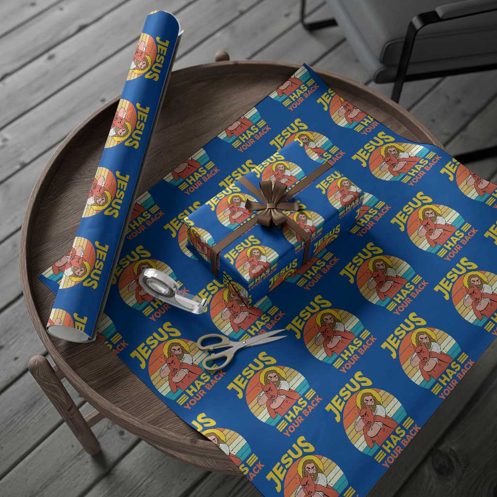 Funny Jesus Has Your Back Wrapping Paper Roll Jiu Jitsu Retro Christian - Wonder Print Shop