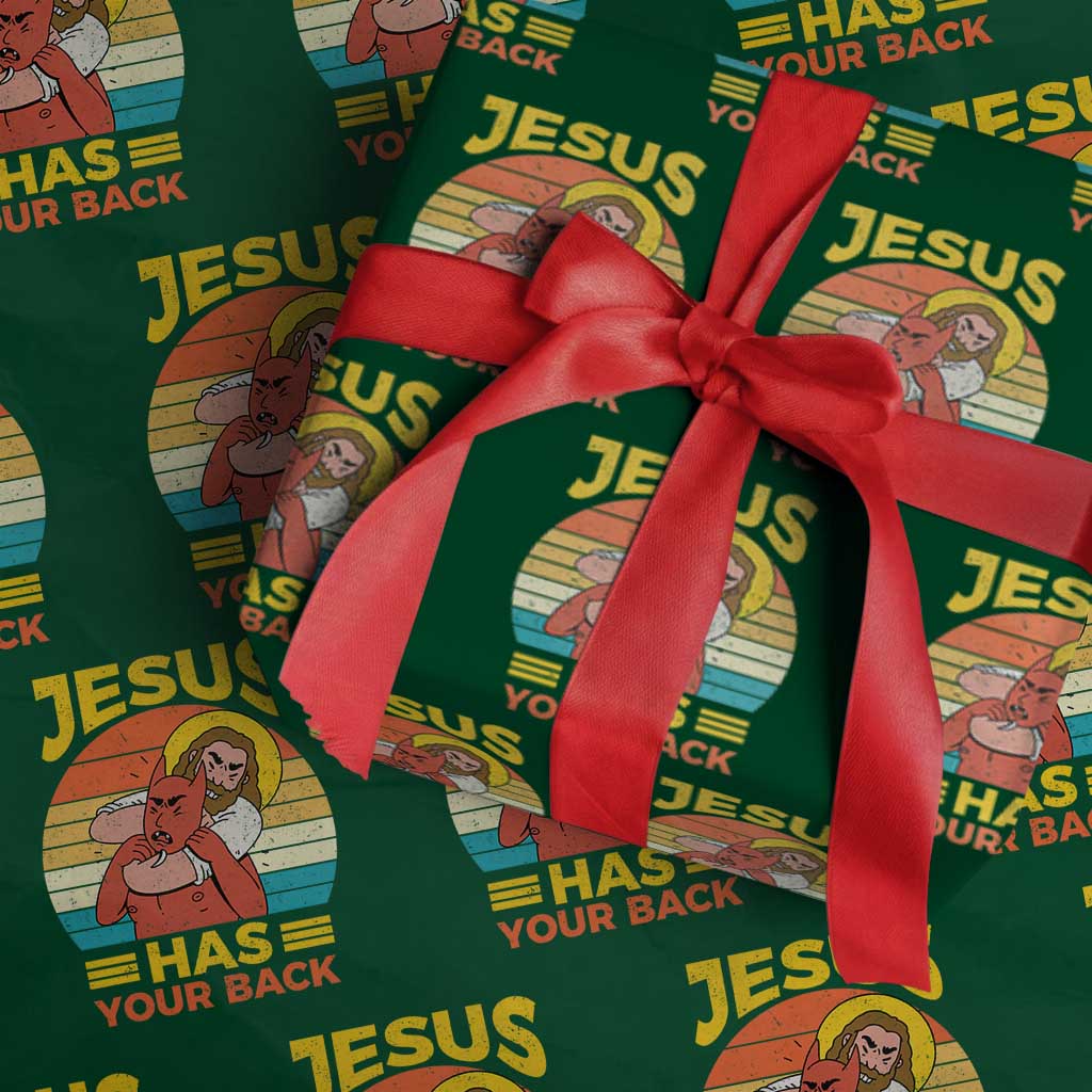Funny Jesus Has Your Back Wrapping Paper Roll Jiu Jitsu Retro Christian - Wonder Print Shop