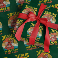Funny Jesus Has Your Back Wrapping Paper Roll Jiu Jitsu Retro Christian - Wonder Print Shop