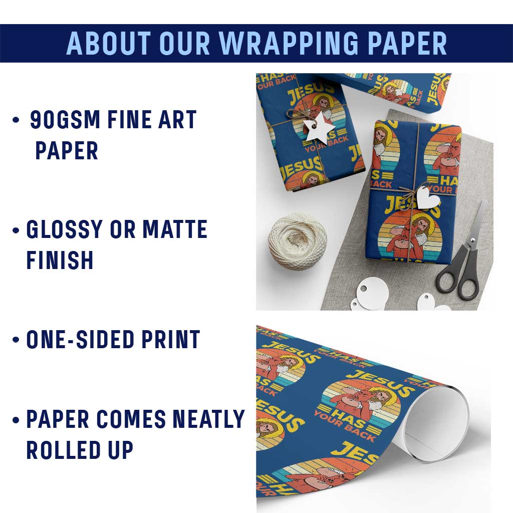 Funny Jesus Has Your Back Wrapping Paper Roll Jiu Jitsu Retro Christian - Wonder Print Shop